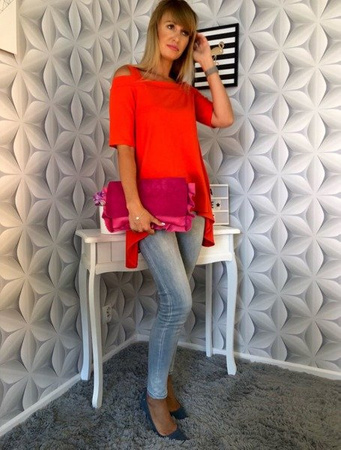 BALI ORANGE pomarańczowa TUNIKA z wiskozy, odkryte ramiona, modna wyszczuplająca A-forma, stylowa i elegancka od RosaRosie