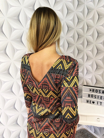 AZTEC orginalna sukienka z unikatowym wzorem o ciepłych kolorach